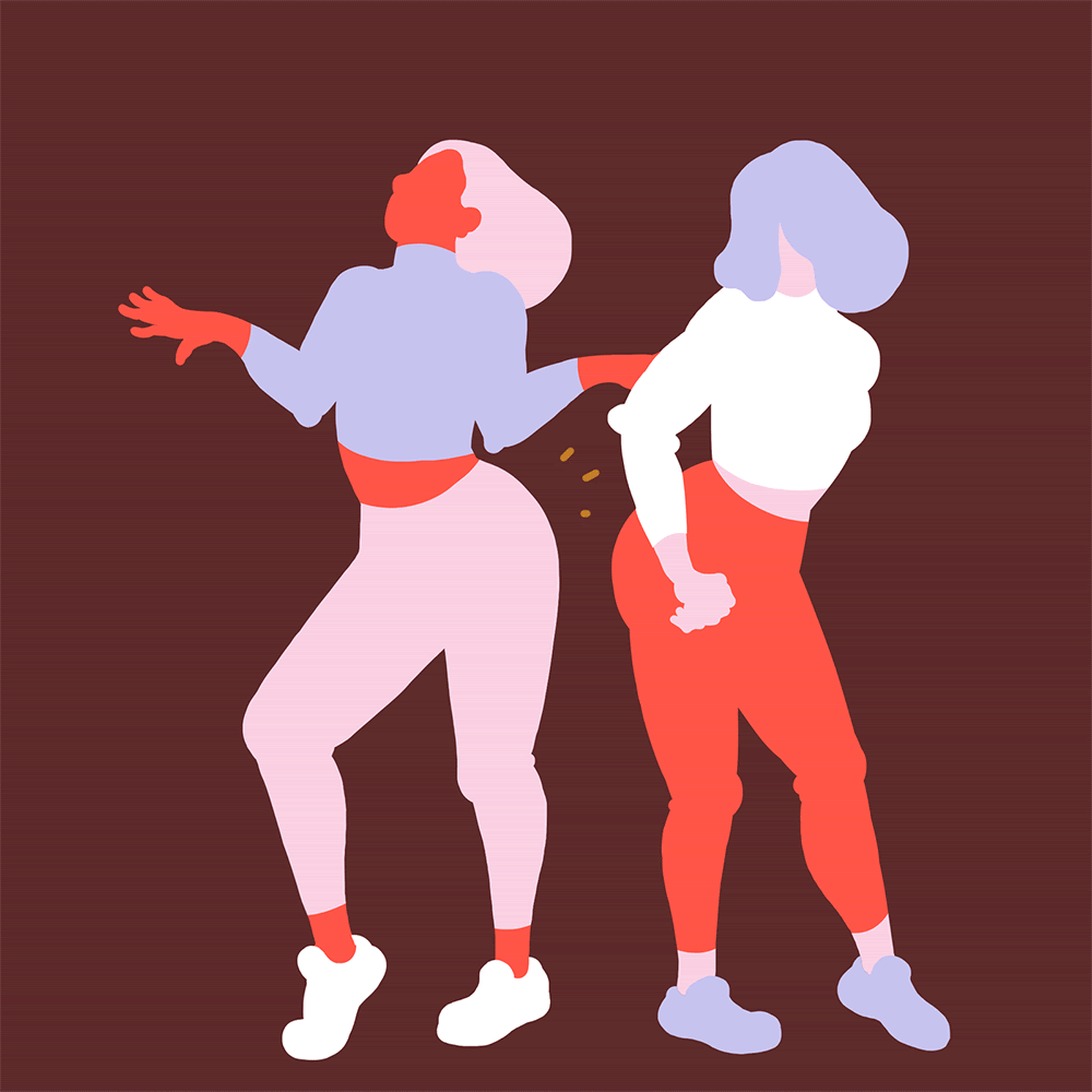GIF of two woman dancing and clapping