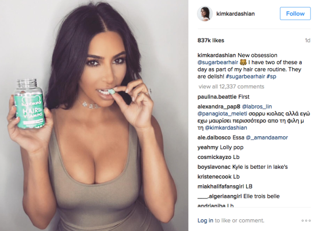 The Kardashian phenomenon screenshot of Kim Kardashian West's Tweet about Sugar Bear Hair products.png