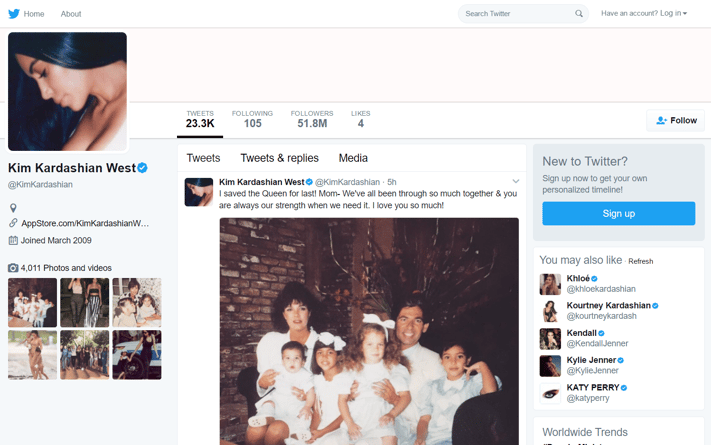 The Kardashian phenomenon screenshot of Kim Kardashian West's Twitter profile.png