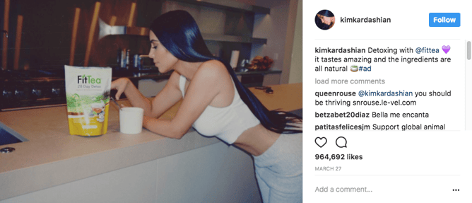 Social media influencers | Kim Kardashian-West drinking FitTea on her Instagram